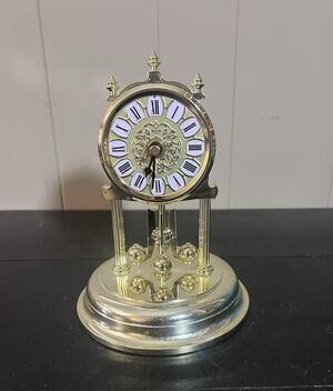 Bulova Quartz Anniversary Mantel Clock Gold Tone Rotating Pendulum UNTESTED
